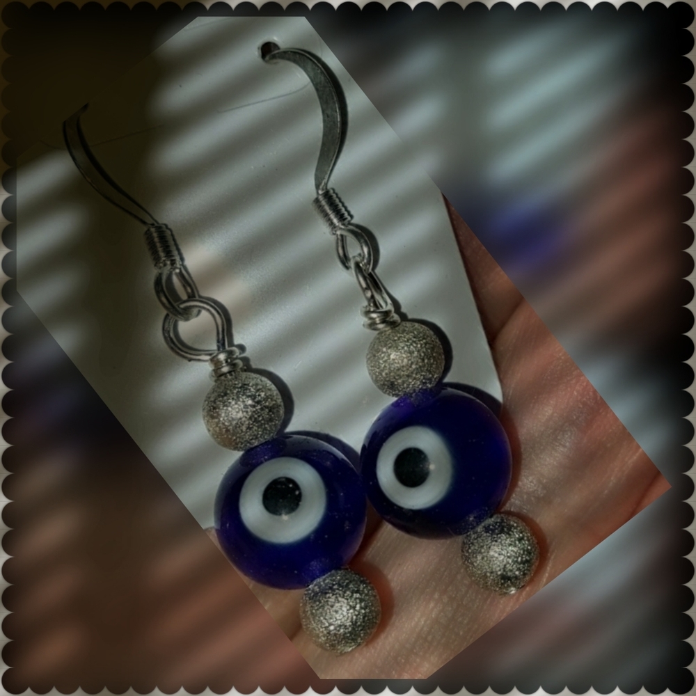 CobaltHandmadeGlassLampworkSilverLazerDustEar